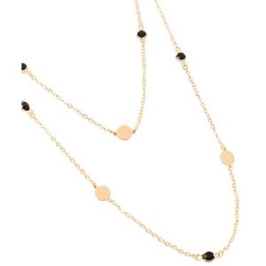 Glass Stone Round Station Necklace Gold & Black